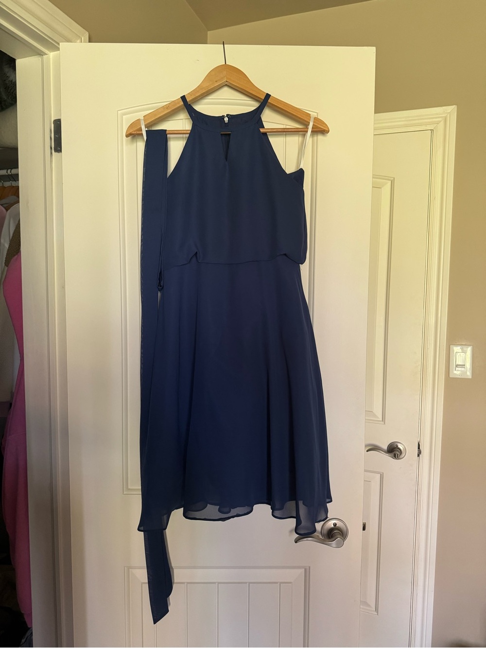 Navy Halter-Style Chiffon Dress - Women